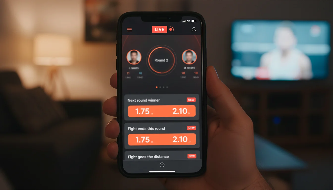 UFC live in-play betting on a UK mobile sportsbook during an active round with shifting prices